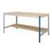 Rivet Workbench With Half Undershelf 915mm High x 2440mm Wide x 915mm Deep - Blue and Grey Finish with Chipboard Top