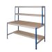 Rivet Workstation with Half Undershelf 1830mm High x 2440mm Wide x 915mm Deep - Blue and Grey Finish with Chipboard Top